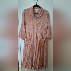 April Cornell Embroidered Button-Up Dress in Soft Pink